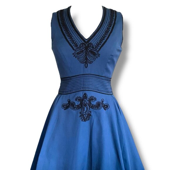 Badgley Mischka Womens Dress Sz 2 Black Black Embroidery Soutache Fit & Flare - Picture 2 of 11